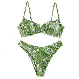 ZAFUL Women's Ribbed Underwire Bikini High Cut Bikini